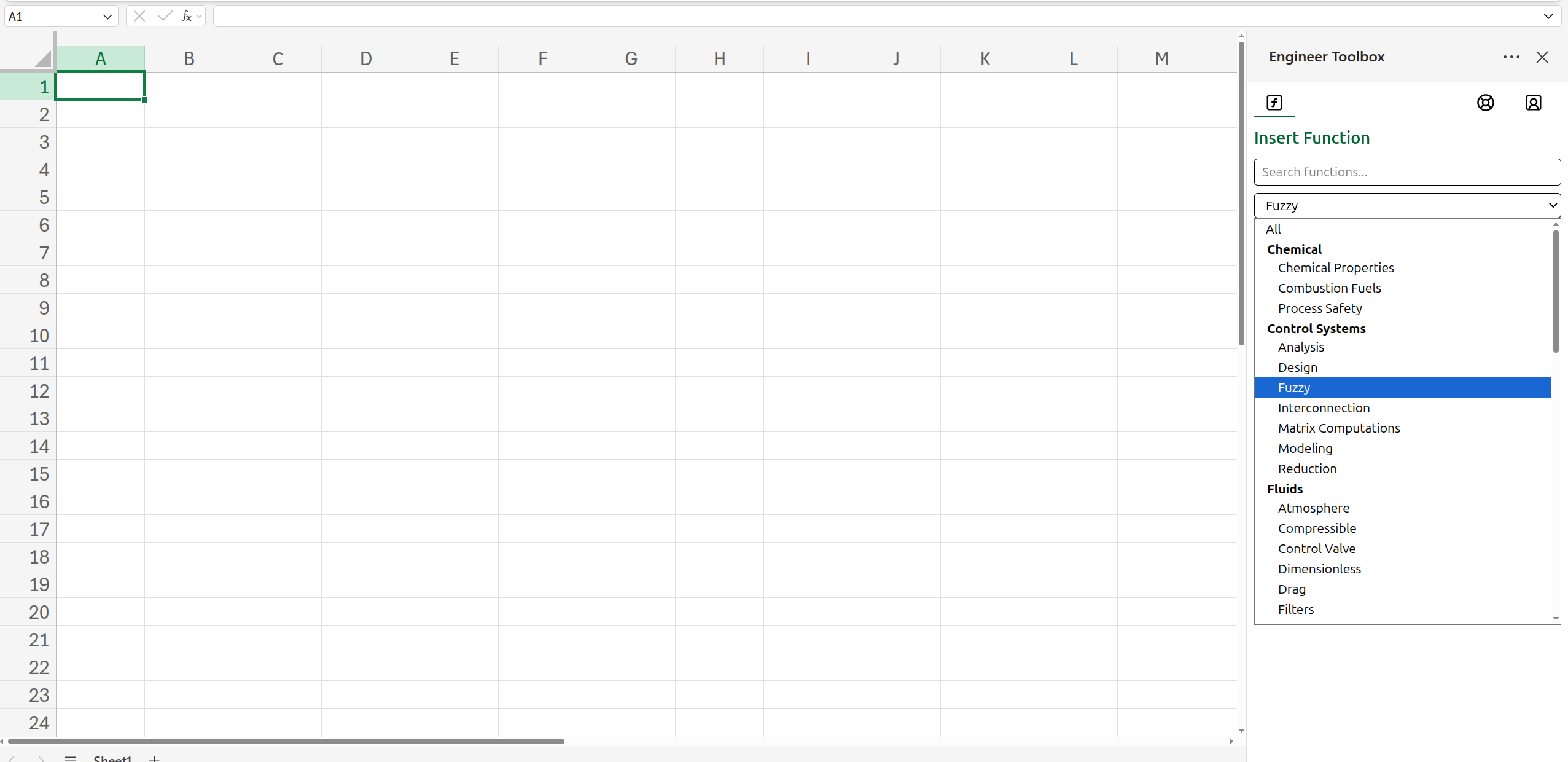 Taskpane Function Categories