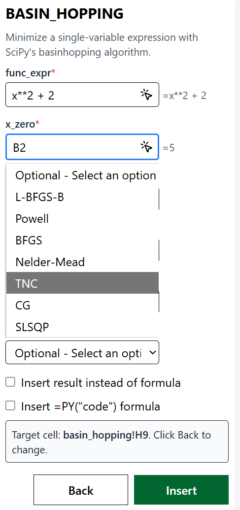 Select from a list of options